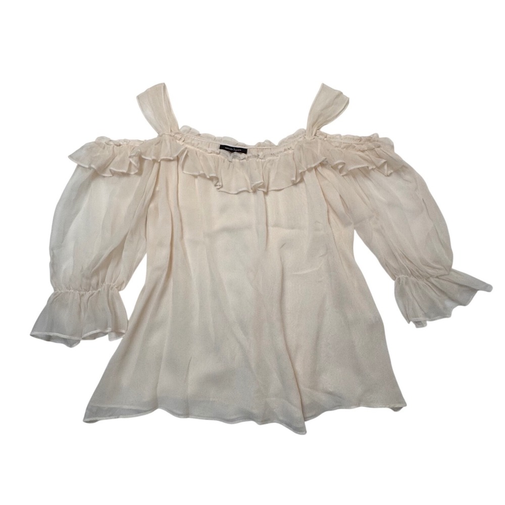 Nanette Lepore Ivory 100% Silk Romantic Fairycore Coquette Ruffle Top Large